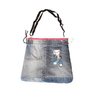 Turnbeutel, bestickte Jeanstasche