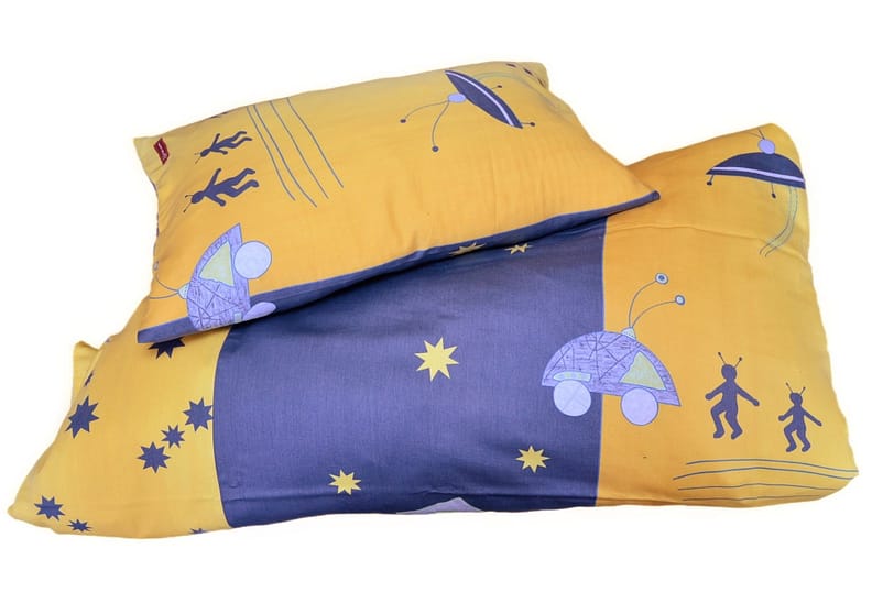 retro Kinderbettwäsche Set blau und gelb