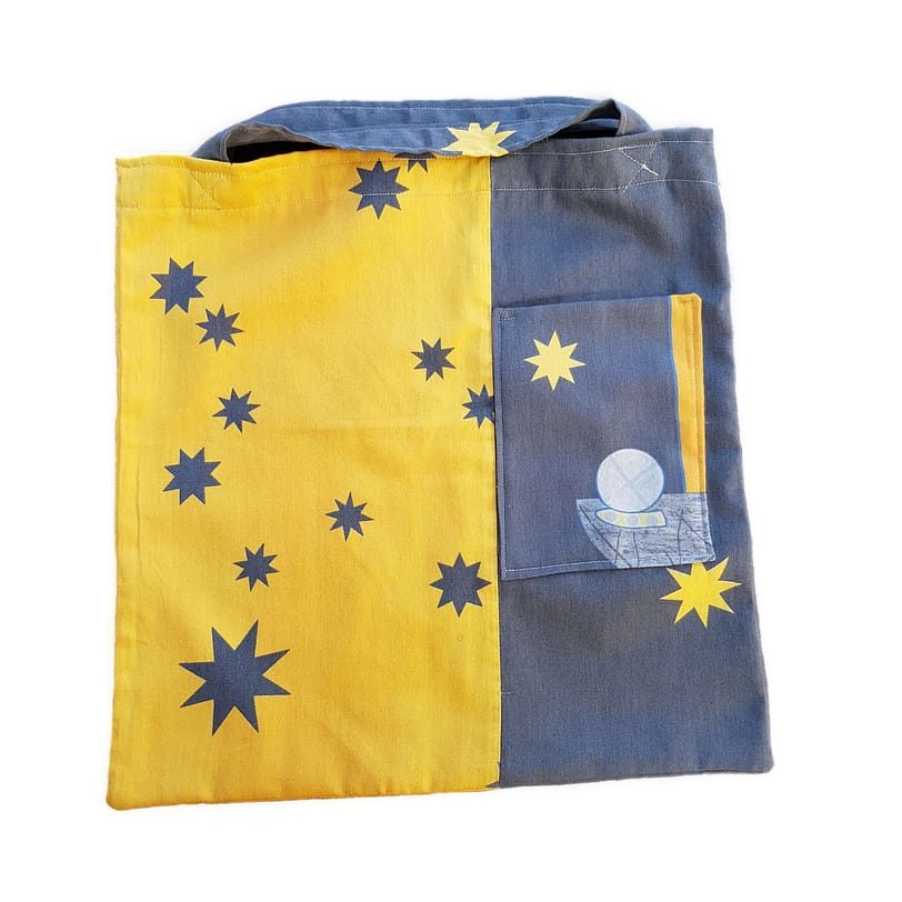 Stofftasche gelb-blau mit Sternen
