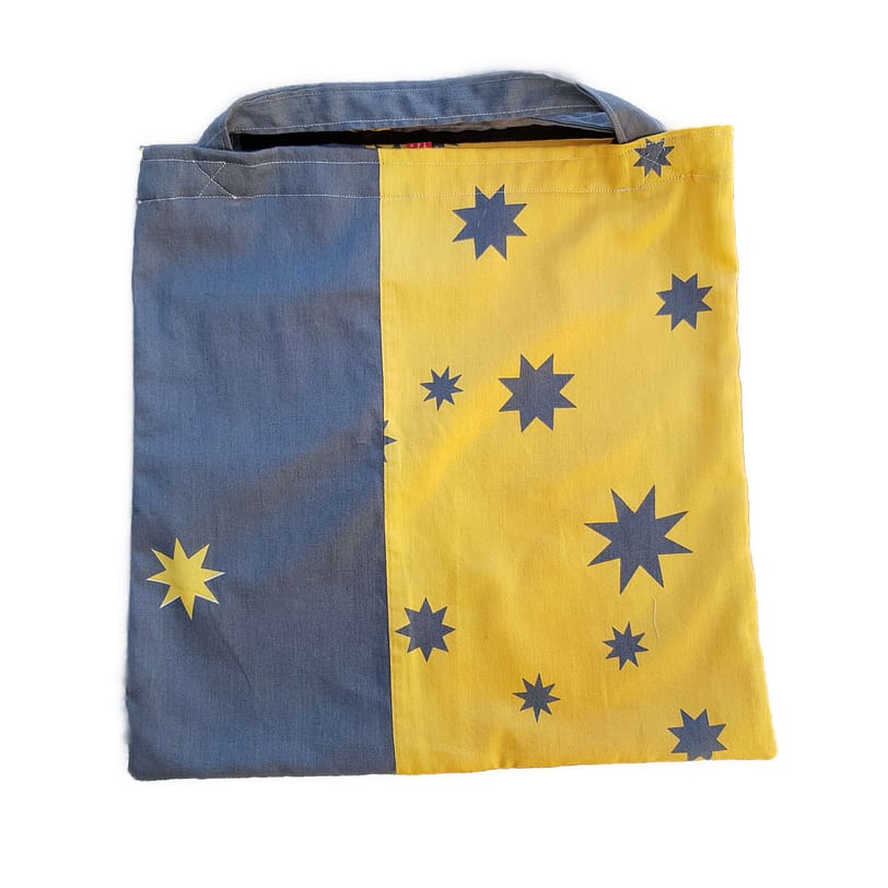 Stofftasche gelb-blau mit Sternen